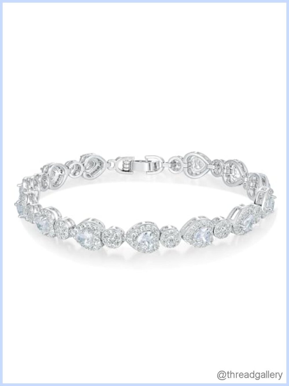 Tennis Bracelet for Women - Heart & Round Cubic Zirconia, 14K White Gold